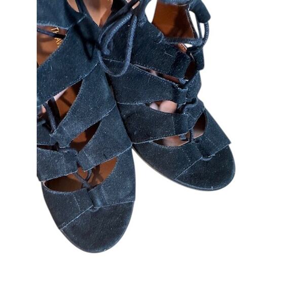 Saks Fifth Ave Black Leather Caged Lace up Block Chunky Heel Pumps Women Sz 7.5 - Picture 2 of 11